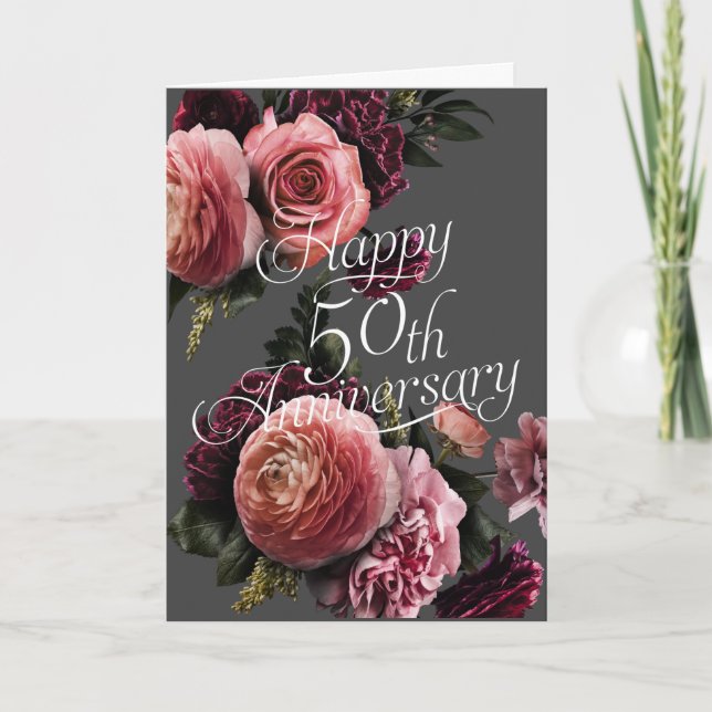 Happy 50th  Anniversary-Elegant Floral Anniversary Card (Front)