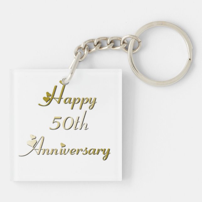 Happy 50th Anniversary Gold Font Key Ring (Back)