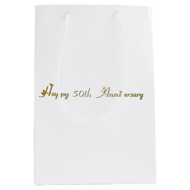 Happy 50th Anniversary Gold Font Medium Gift Bag (Front)