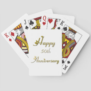 Happy 50th Anniversary Gold Font Playing Cards