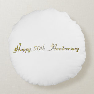 Happy 50th Anniversary Gold Font Round Cushion