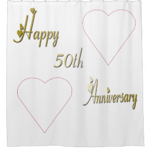 Happy 50th Anniversary Gold Font Shower Curtain