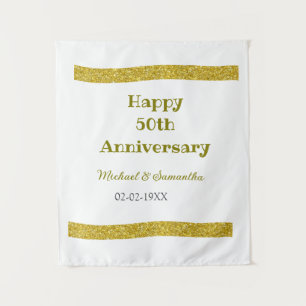 Happy 50th anniversary golden glitter border gray tapestry