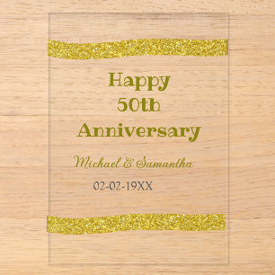 Happy 50th anniversary golden glitter border grey acrylic invitations