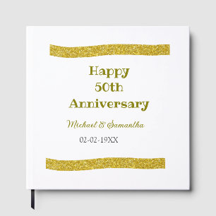 Happy 50th anniversary golden glitter border grey guest book