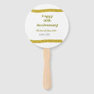Happy 50th anniversary golden glitter border grey  hand fan
