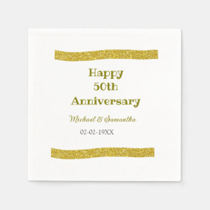 Happy 50th anniversary golden glitter border grey  napkin