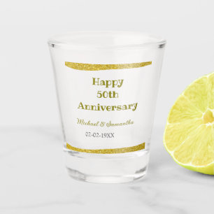 Happy 50th anniversary golden glitter border grey shot glass