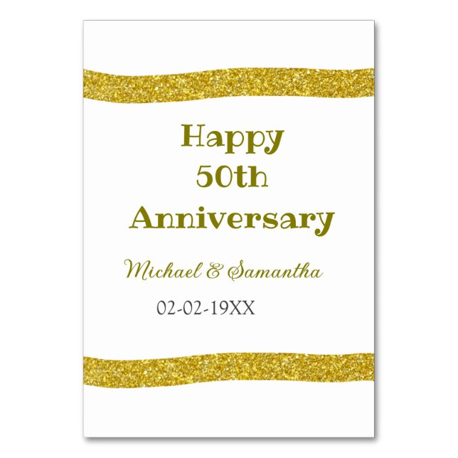 Happy 50th anniversary golden glitter border grey  table number (Front)