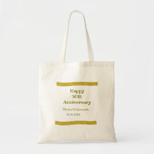 Happy 50th anniversary golden glitter border grey tote bag