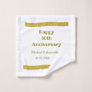 Happy 50th anniversary golden glitter border grey  wash cloth