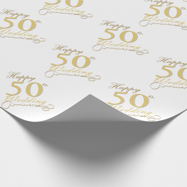 "Happy 50th Anniversary" Matte White Wrapping Paper (Corner)