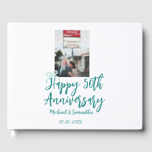 Happy 50th anniversary photo turquoise bow name da guest book