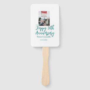 Happy 50th anniversary photo turquoise bow name da hand fan