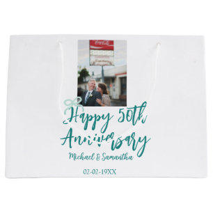 Happy 50th anniversary photo turquoise bow name da large gift bag