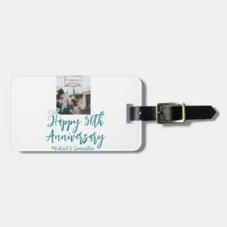 Happy 50th anniversary photo turquoise bow name da luggage tag