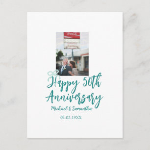 Happy 50th anniversary photo turquoise bow name da postcard