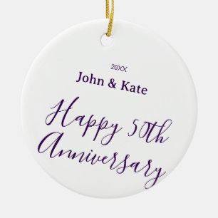 Happy 50th anniversary purple name year simple  ceramic tree decoration