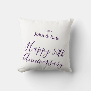 Happy 50th anniversary purple name year simple cushion