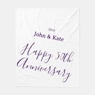 Happy 50th anniversary purple name year simple fleece blanket