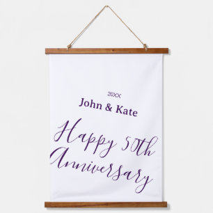 Happy 50th anniversary purple name year simple hanging tapestry