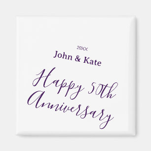 Happy 50th anniversary purple name year simple magnet