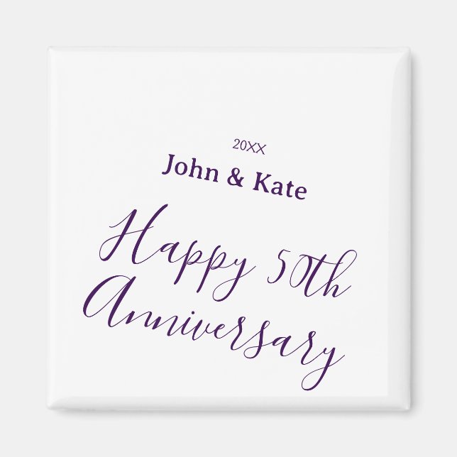 Happy 50th anniversary purple name year simple  magnet (Front)