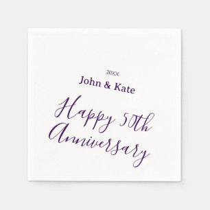 Happy 50th anniversary purple name year simple  napkin
