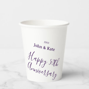 Happy 50th anniversary purple name year simple  paper cups