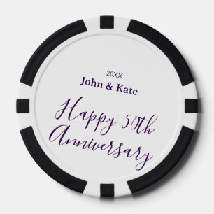 Happy 50th anniversary purple name year simple  poker chips