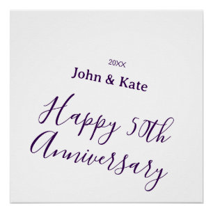 Happy 50th anniversary purple name year simple  poster