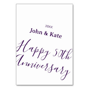 Happy 50th anniversary purple name year simple table number