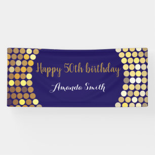 Happy 50th Birthday Banner Navy Blue Gold Glitter