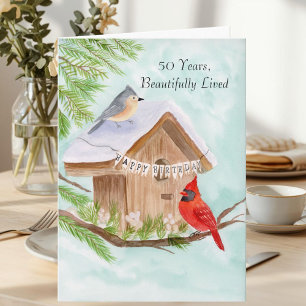  Happy 50th Birthday Birds at Birdhouse Card