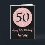 Happy 50th Birthday Black and Rose Pink Gold Card<br><div class="desc">Happy 50th Birthday Black and Rose Pink Gold Glitter Card with personalised name. For further customisation,  please click the "Customise it" button and use our design tool to modify this template.</div>