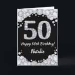 Happy 50th Birthday Black and Silver Glitter Card<br><div class="desc">Happy 50th Birthday Black and Silver Glitter Card with personalised name. For further customisation,  please click the "Customise it" button and use our design tool to modify this template.</div>
