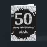 Happy 50th Birthday Black and Silver Glitter Card<br><div class="desc">Happy 50th Birthday Black and Silver Glitter Card with personalised name. For further customisation,  please click the "Customise it" button and use our design tool to modify this template.</div>