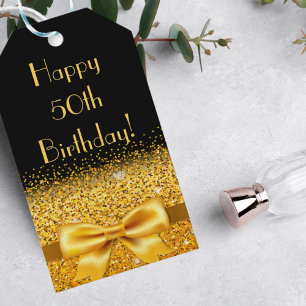 Happy 50th Birthday black gold elegant Gift Tags