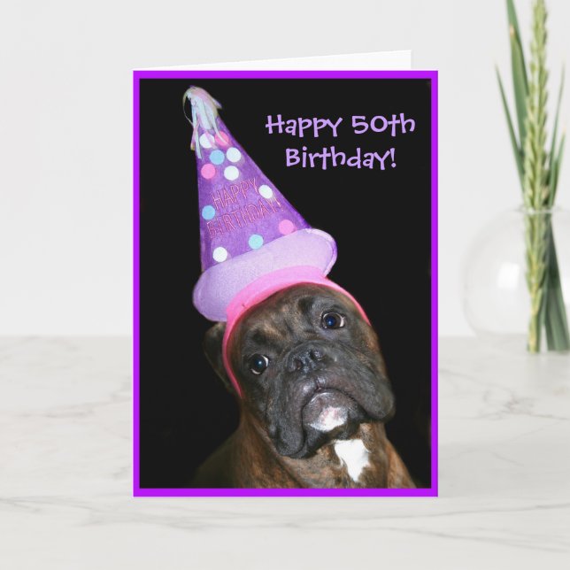 Happy 50th Birthday Boxer Dog greeting card (Front)