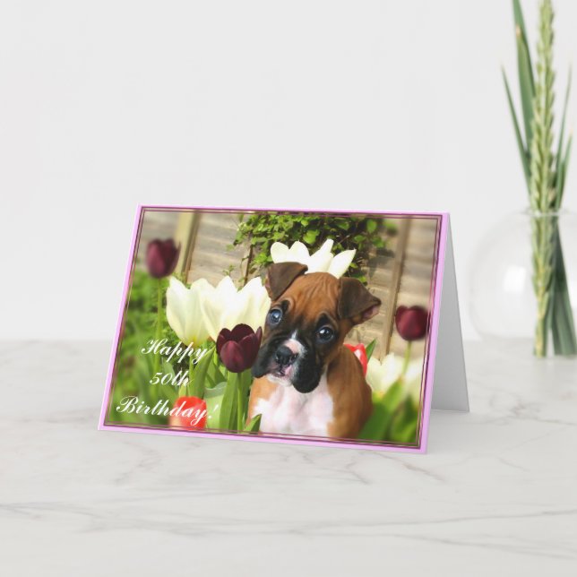 Happy 50th Birthday Boxer Greeting Card (Front)