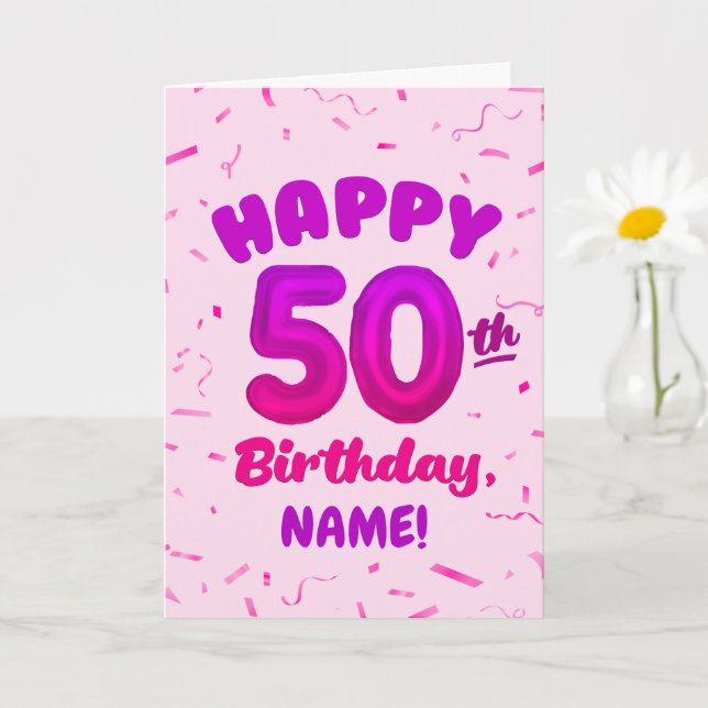 Happy 50th Birthday Card with Custom Name (Small Plant)