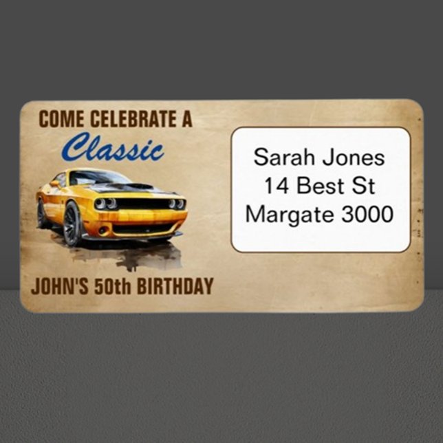 Happy 50th Birthday Classic Muscle Car  (Celebrate your special day with a vibrant yellow muscle car illustration! )