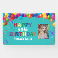 Happy 50th Birthday Colorful Balloons Teal