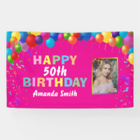 Happy 50th Birthday Colourful Balloons Hot Pink