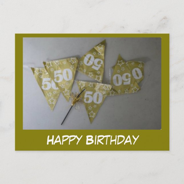 Happy 50th Birthday Cust. Text Postcard (Front)