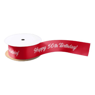 Happy 50th Birthday custom gift ribbon (red) Satin Ribbon