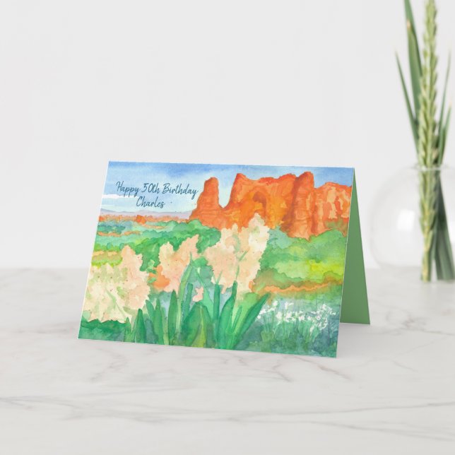 Happy 50th Birthday Desert Mountains Personalised Card (Front)