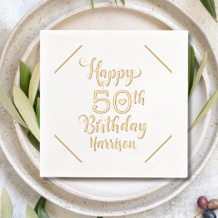 Happy 50th Birthday Fifty Personalised Name Foil Napkins