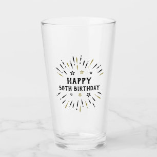 Happy 50th Birthday Fireworks Black And Gold Glass