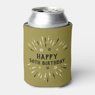 Happy 50th Birthday Fireworks Gold Black White Can Cooler